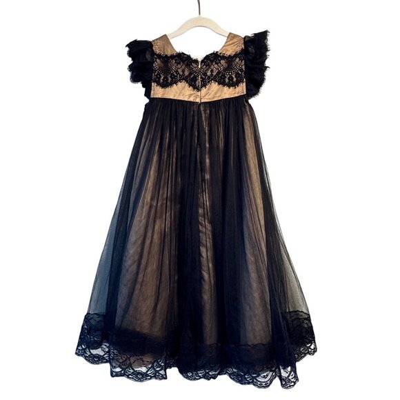 TRISH SCULLY Adriana Dress Girls 8 Black Lace Gown Elegant Formal Babydoll Tea - Picture 2 of 9